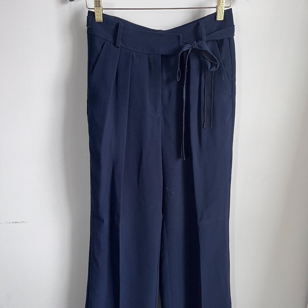 REBECCA TAYLOR Navy Front Pleat Side Tie Wide Leg Pants Size 6